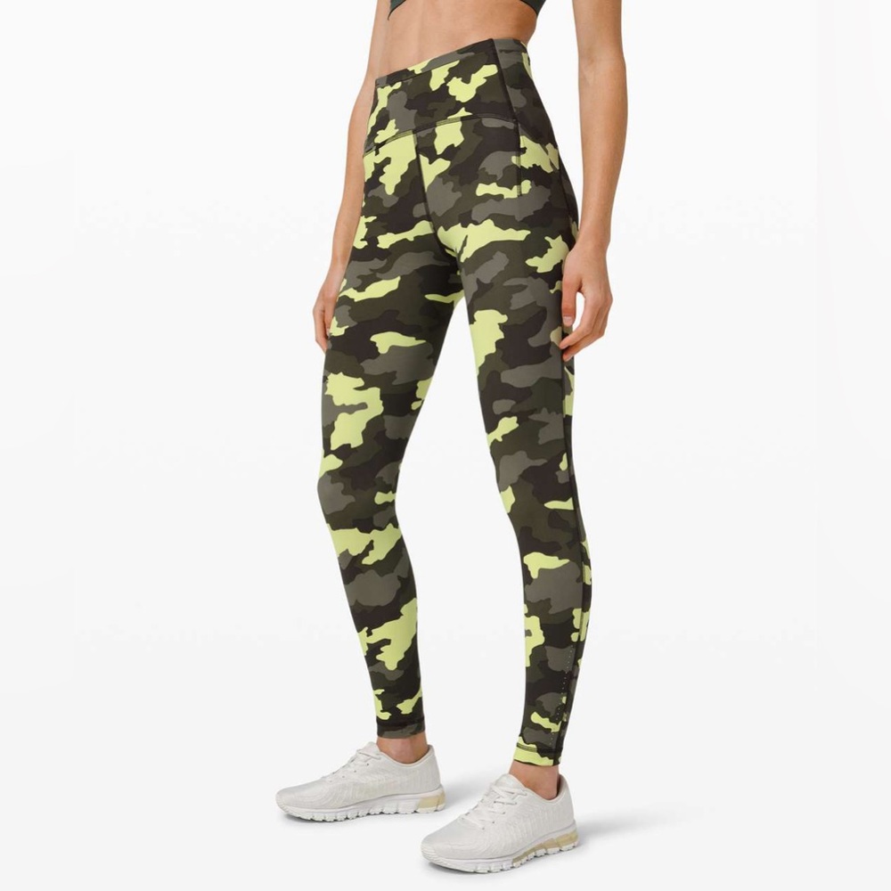 Lululemon fast and free green camo leggings full length. Size 4